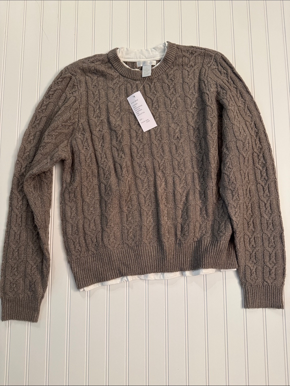 NWT Design History Taupe Cable Knit Crewneck Sweater Women’s Large